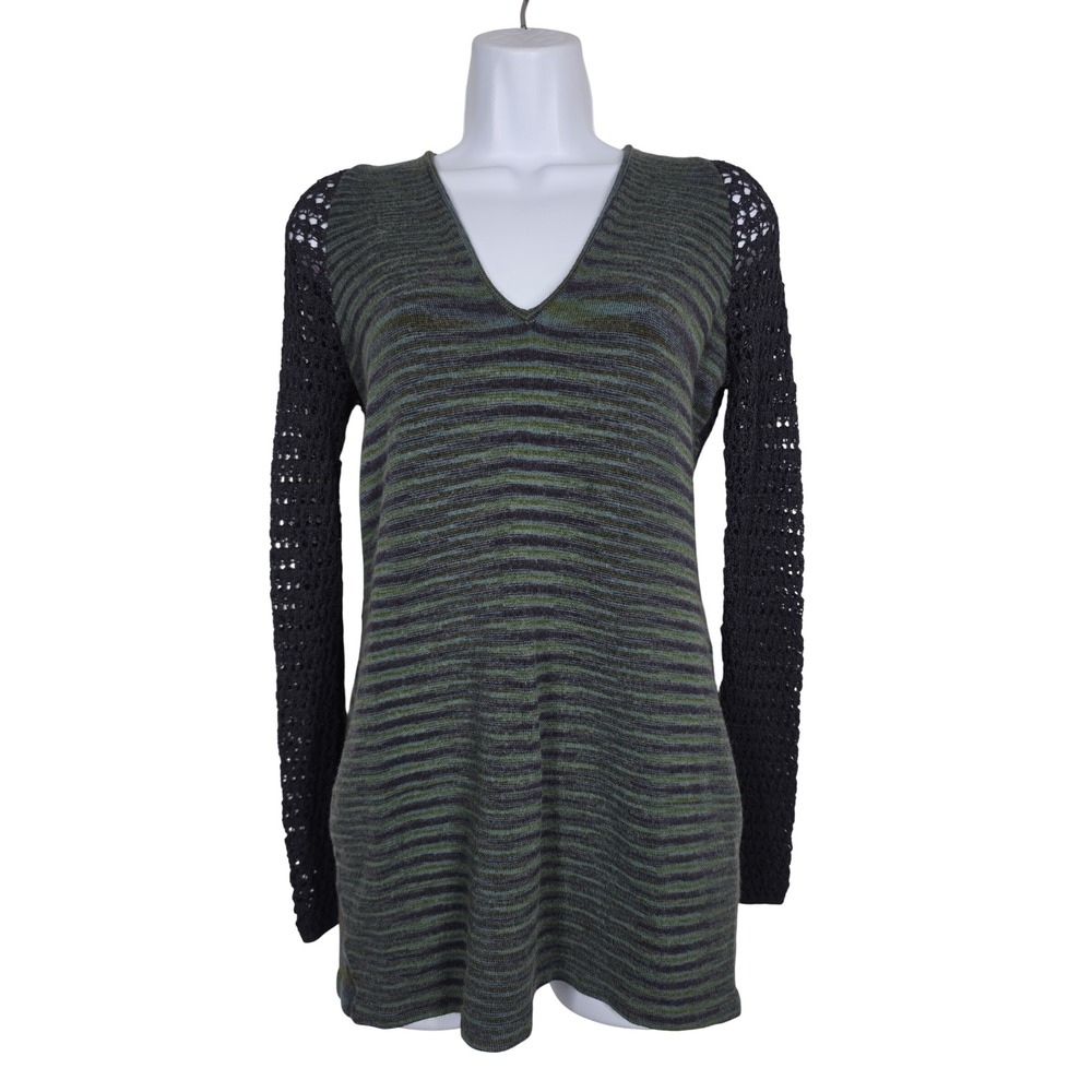 Missoni Knit Striped Sweater Y2K Womens S Long Crochet Sleeves Blue Green Boho